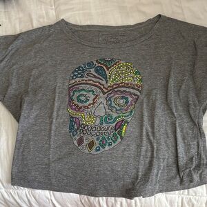 Gray Women's Graphic Skull Tee - Multicolor Accent